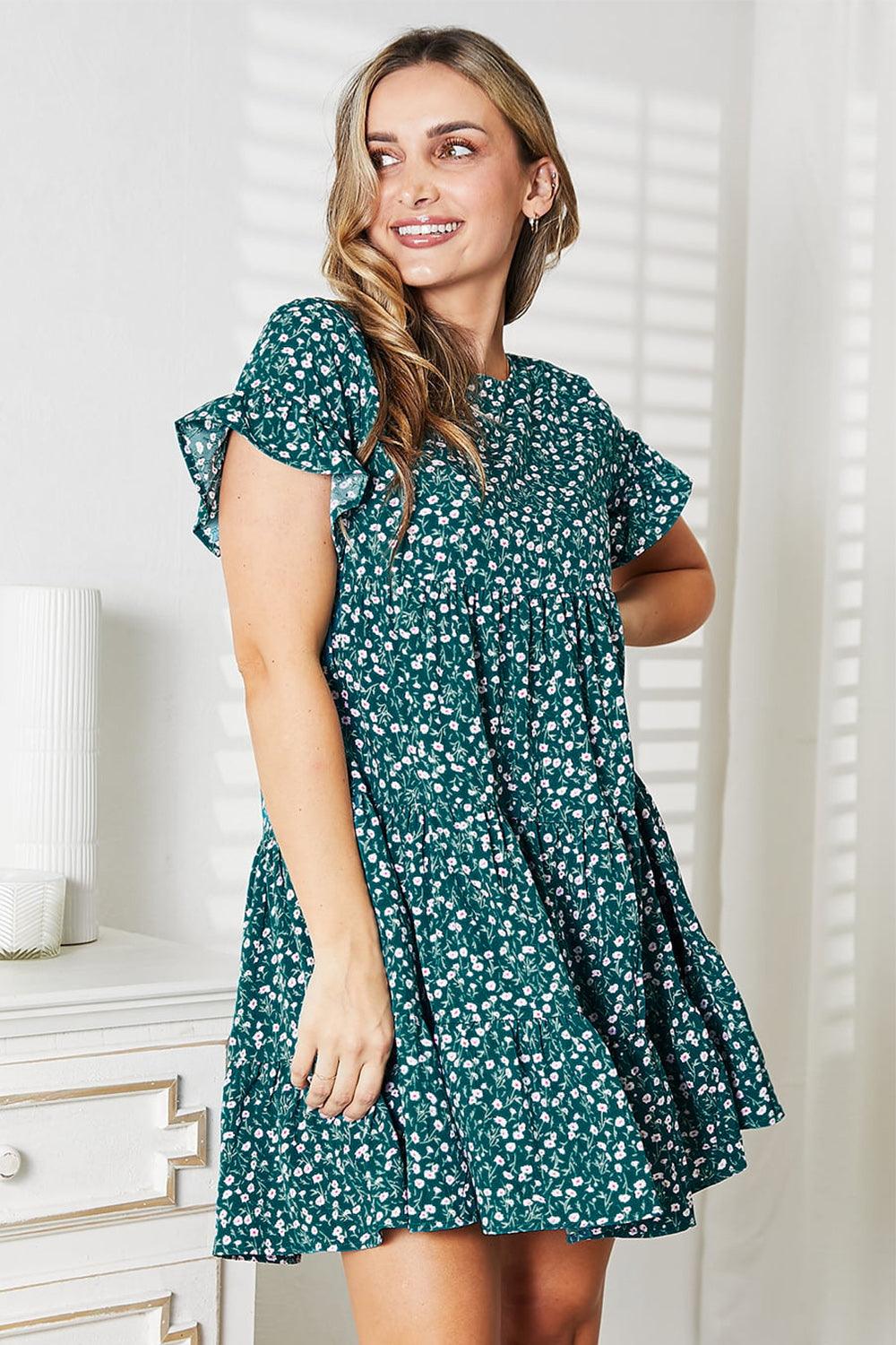 Double Take Short Flounce Sleeve Tiered Dress - Leo’s Look Your Best