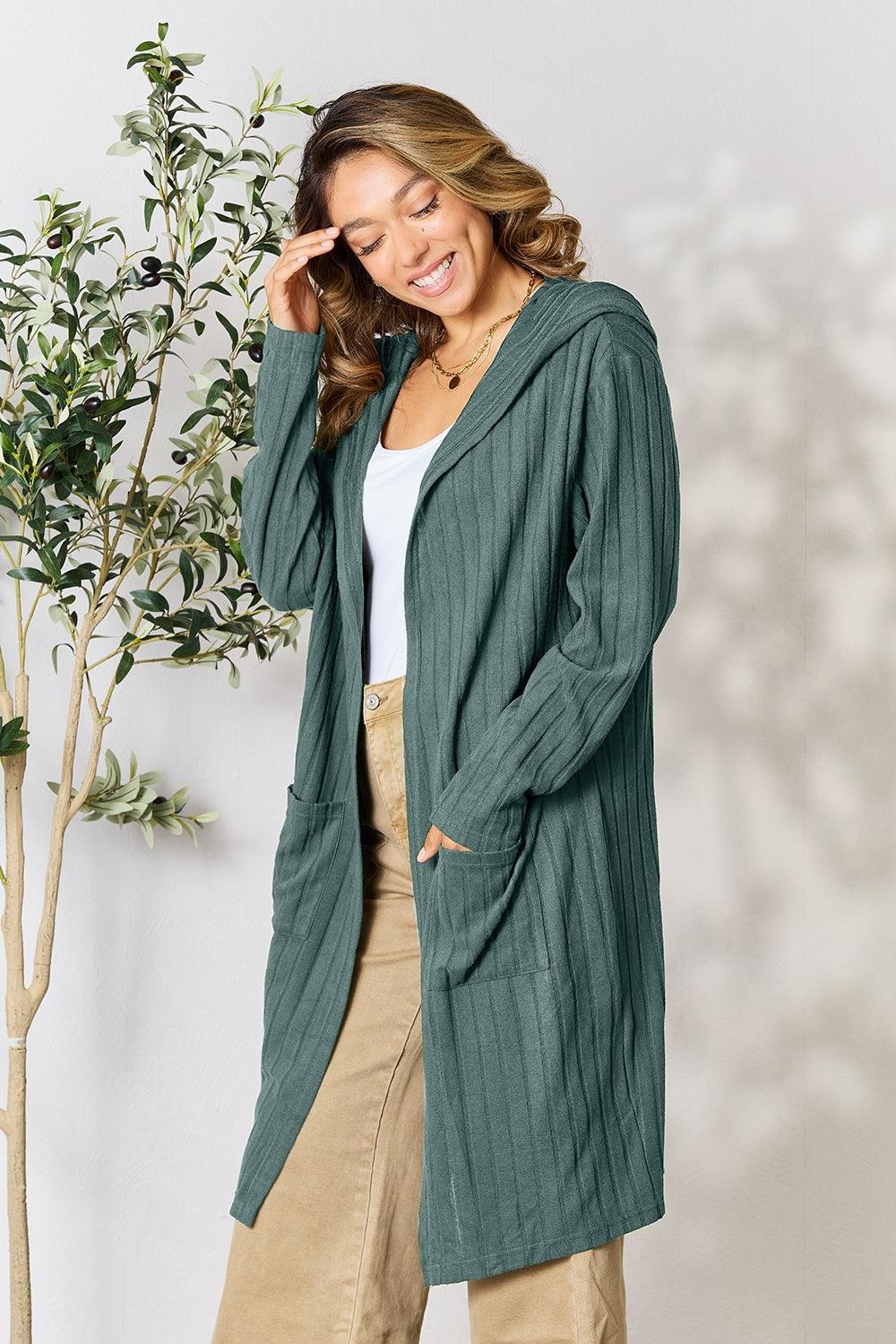Basic Bae Full Size Hooded Sweater Cardigan - Leo’s Look Your Best