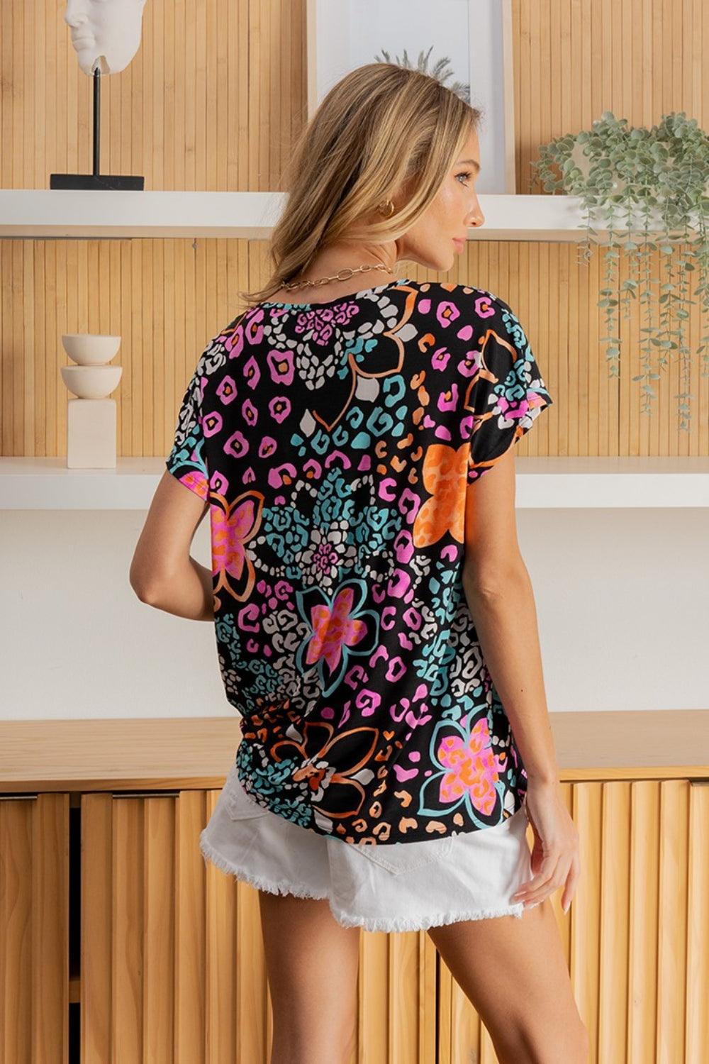 Sew In Love Full Size Printed Short Sleeve Top - Leo’s Look Your Best