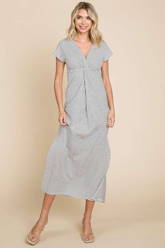 Culture Code Full Size Striped Twisted Detail Dress - Leo’s Look Your Best