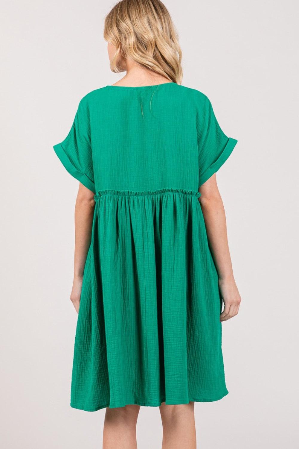 SAGE + FIG Full Size Button Up Short Sleeve Dress - Leo’s Look Your Best