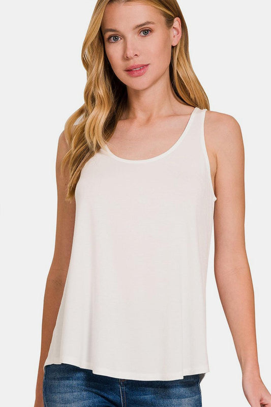 Zenana Round Neck Flowy Hem Tank - Leo’s Look Your Best