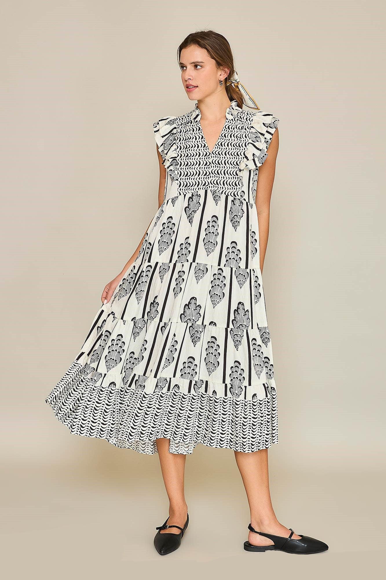 Umgee Full Size Boarder Print Midi Dress Plus Size - Leo’s Look Your Best