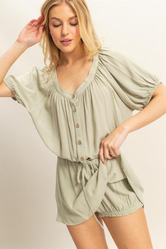 HYFVE Drawstring Hem Short Sleeve Top and Skort Set - Leo’s Look Your Best