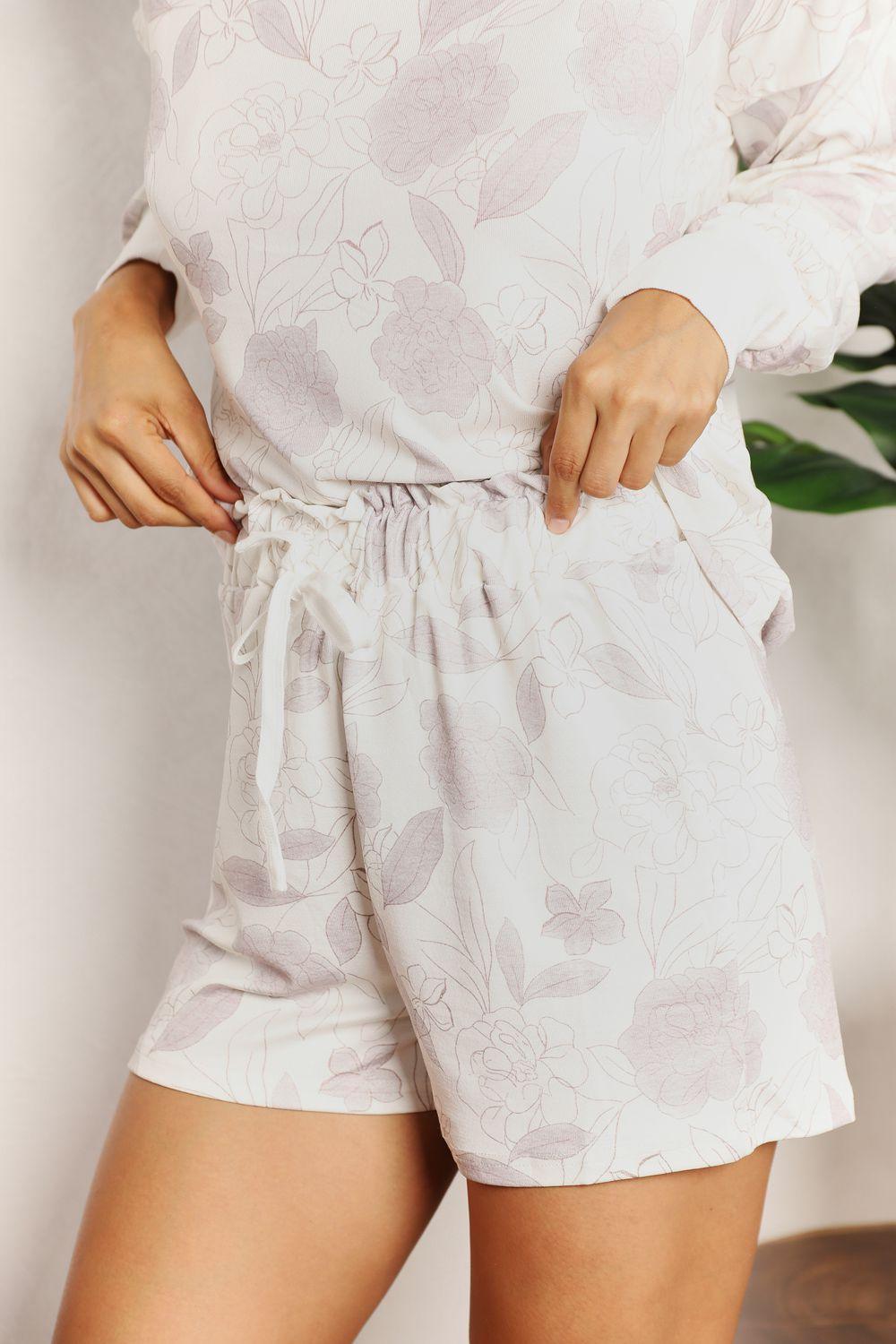 Double Take Floral Long Sleeve Top and Shorts Loungewear Set - Leo’s Look Your Best