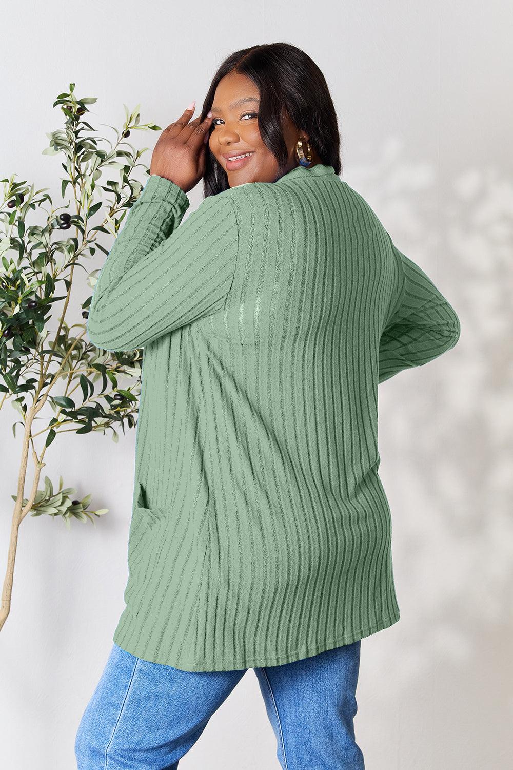 Basic Bae Full Size Ribbed Open Front Cardigan with Pockets - Leo’s Look Your Best