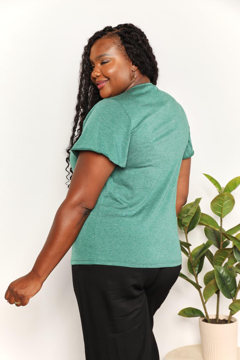 Double Take Ruched V-Neck Short Sleeve T-Shirt - Leo’s Look Your Best