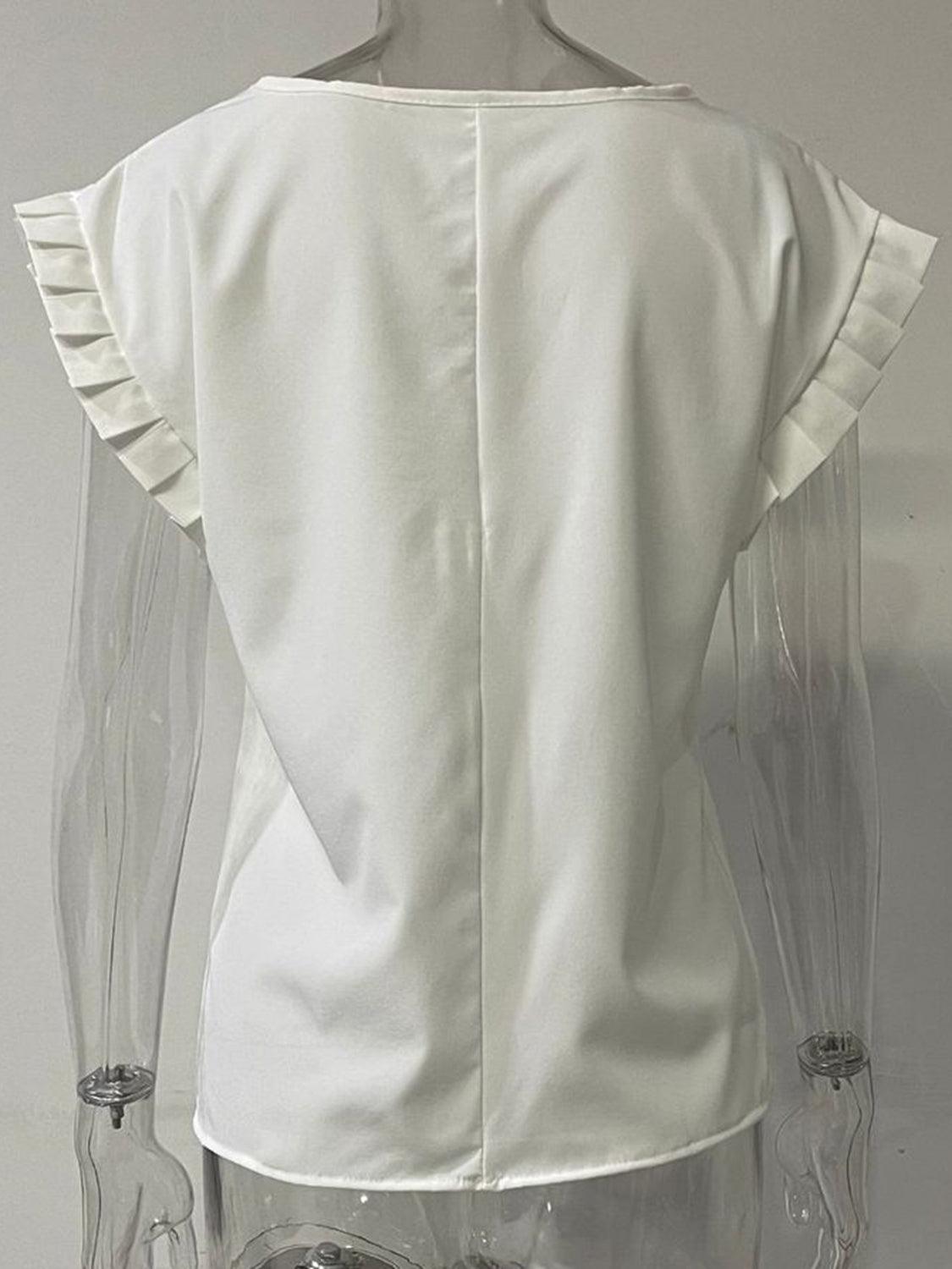 Ruffled Round Neck Cap Sleeve Blouse - Leo’s Look Your Best