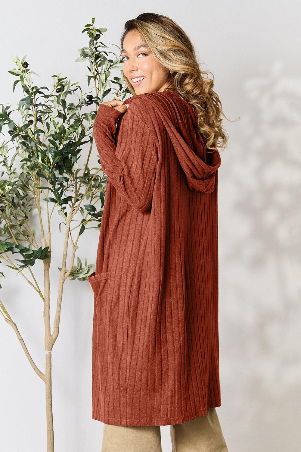 Basic Bae Full Size Hooded Sweater Cardigan - Leo’s Look Your Best