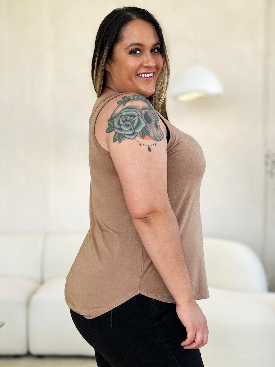 Basic Bae Full Size Round Neck Curved Hem Tank - Leo’s Look Your Best