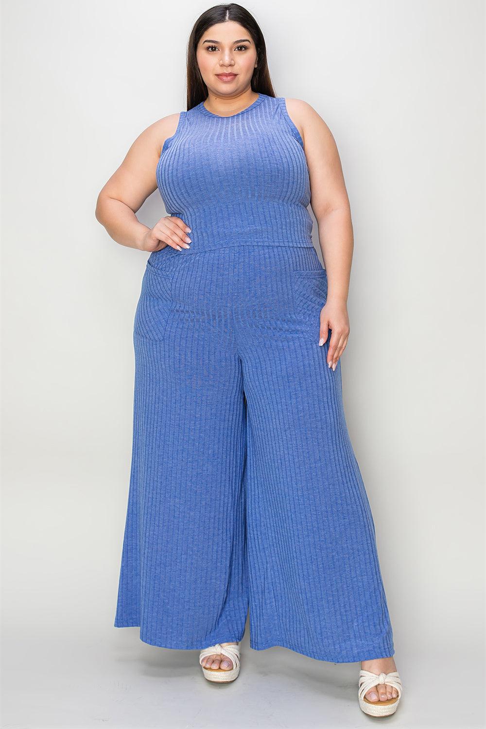 Basic Bae Full Size Ribbed Tank and Wide Leg Pants Set - Leo’s Look Your Best