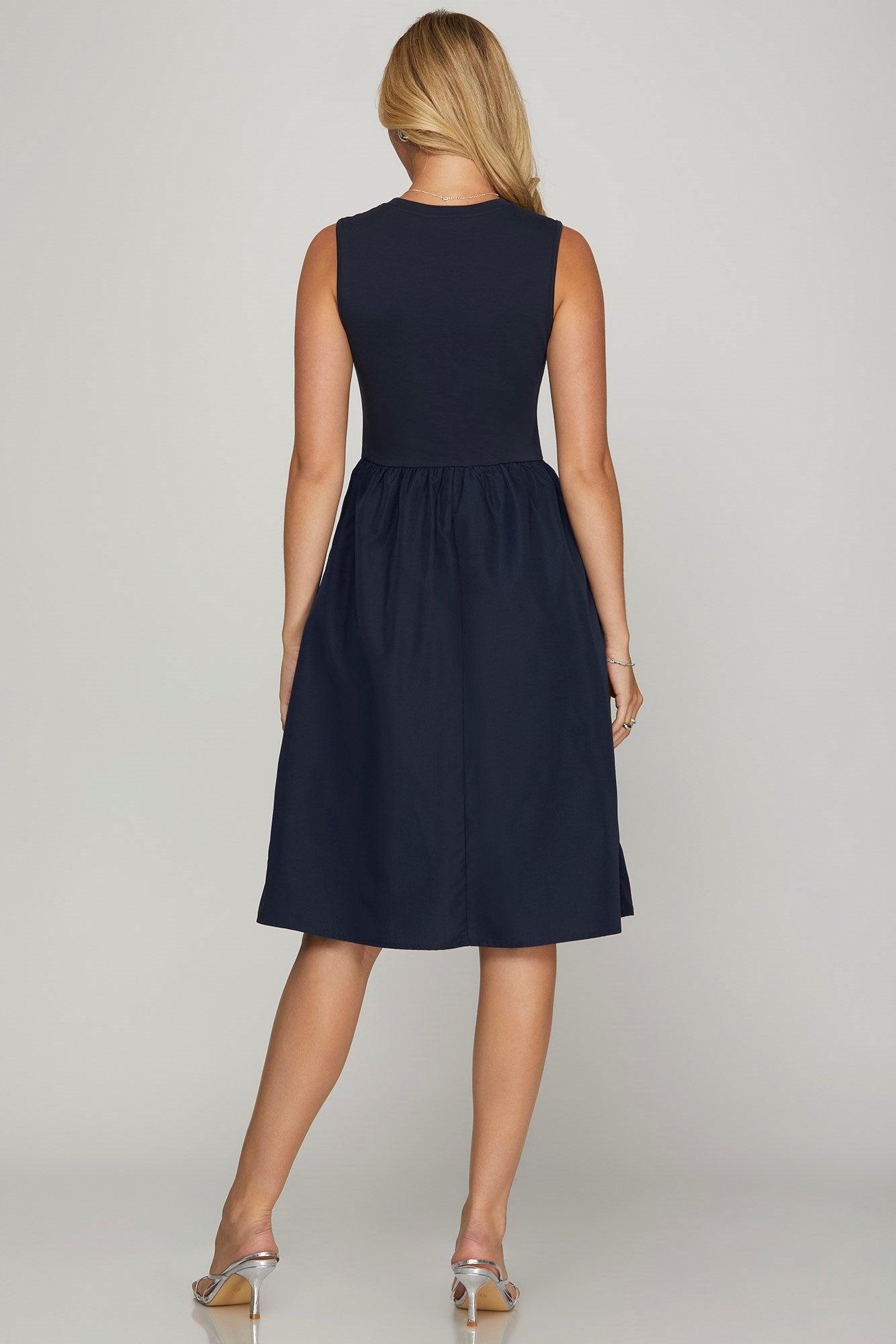 She + Sky Full Size Sleeveless Poplin Woven Midi Dress with Pockets Plus Size - Leo’s Look Your Best