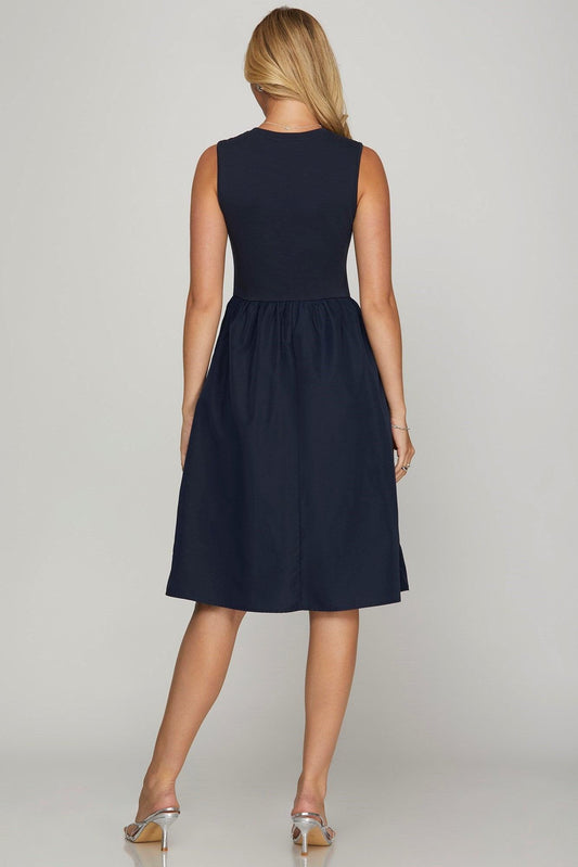 She + Sky Full Size Sleeveless Poplin Woven Midi Dress with Pockets Plus Size - Leo’s Look Your Best
