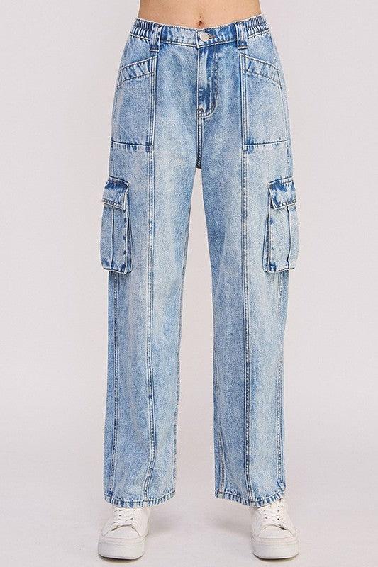 Plus Size High Waist Baggy Denim Cargo Ankle Length Jeans - Leo’s Look Your Best