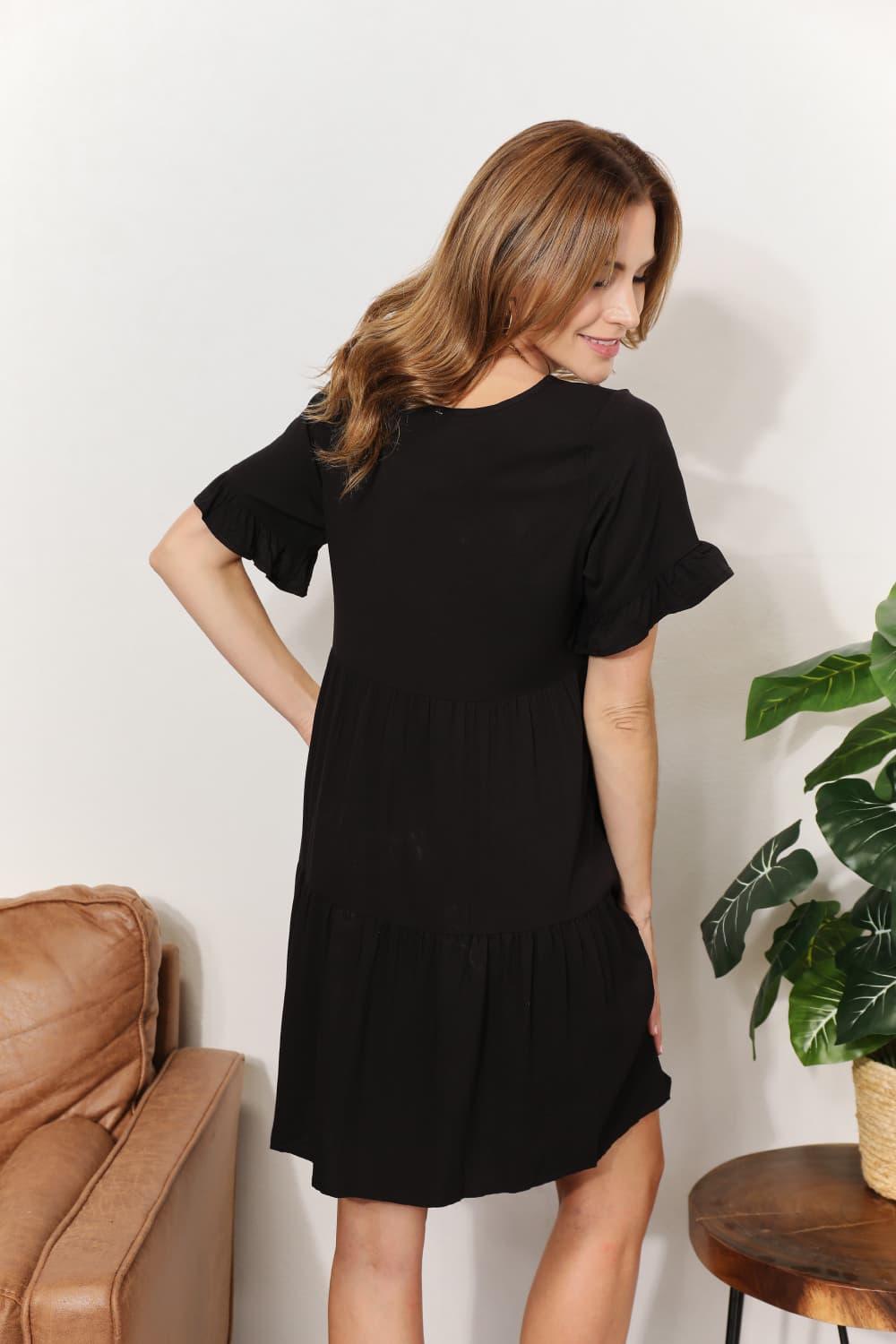 Mandy V-Neck Flounce Sleeve Tiered Dress - Leo’s Look Your Best