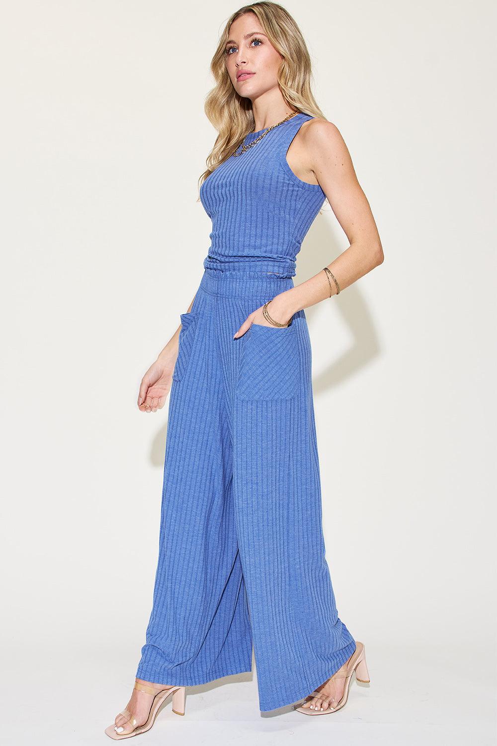 Basic Bae Full Size Ribbed Tank and Wide Leg Pants Set - Leo’s Look Your Best