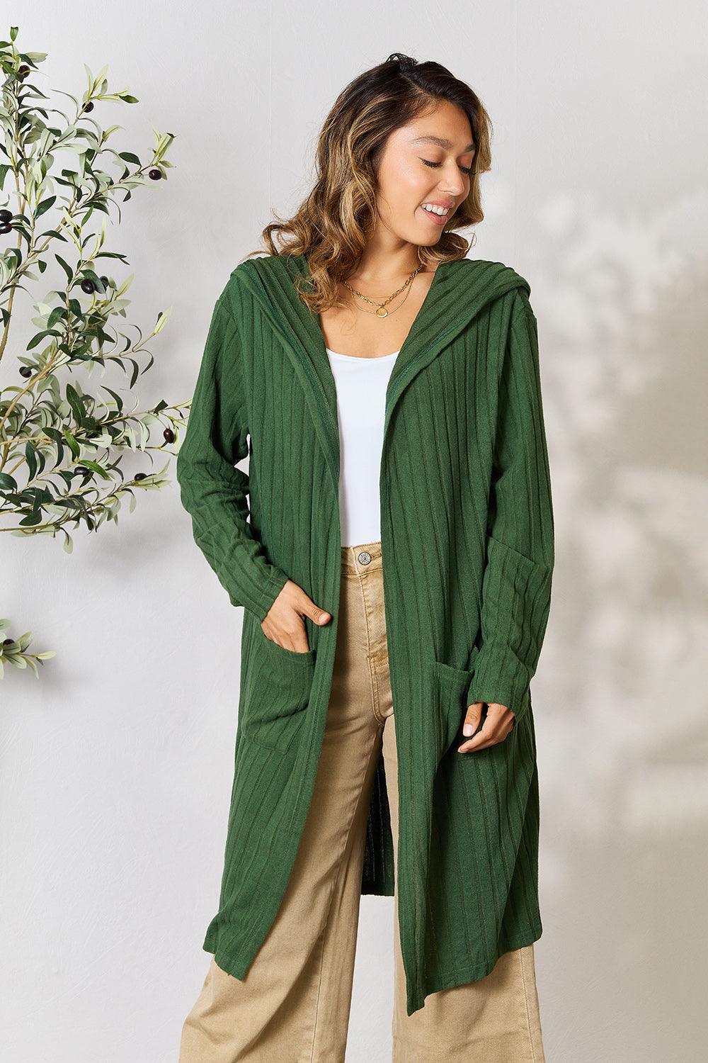 Basic Bae Full Size Hooded Sweater Cardigan - Leo’s Look Your Best