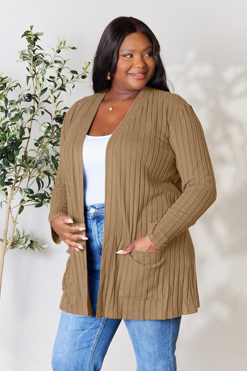 Basic Bae Full Size Ribbed Open Front Cardigan with Pockets - Leo’s Look Your Best