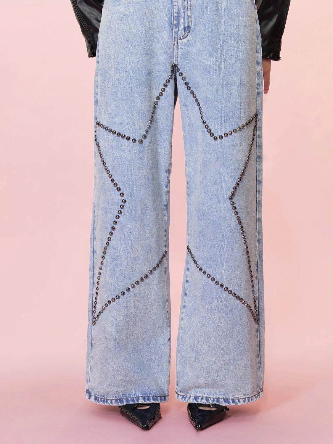 Studded Star Straight Jeans with Pockets - Leo’s Look Your Best