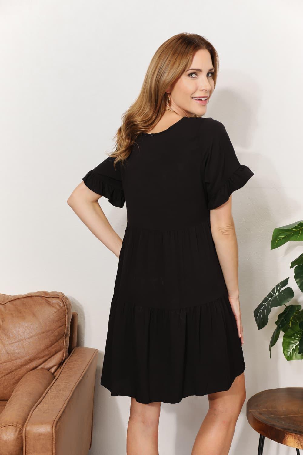 Mandy V-Neck Flounce Sleeve Tiered Dress - Leo’s Look Your Best