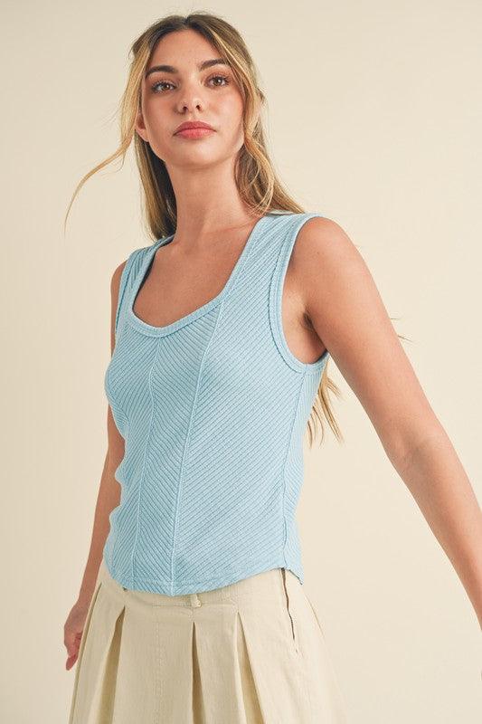 Aemi + Co Exposed Seam Ribbed Wide Strap Tank - Leo’s Look Your Best