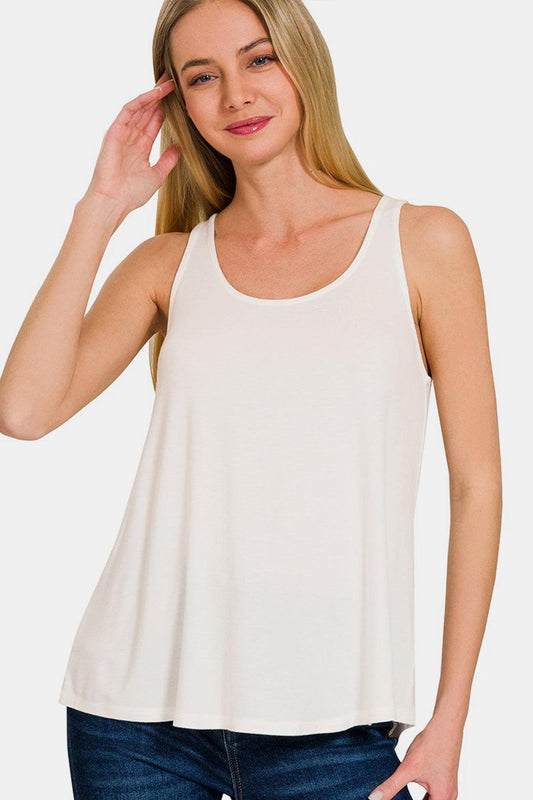 Zenana Round Neck Flowy Hem Tank - Leo’s Look Your Best