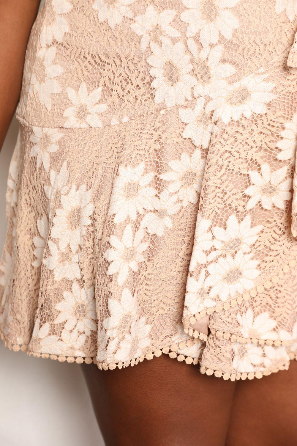 Double Take Floral Lace Pompom Detail Tie-Waist Flutter Sleeve Dress - Leo’s Look Your Best