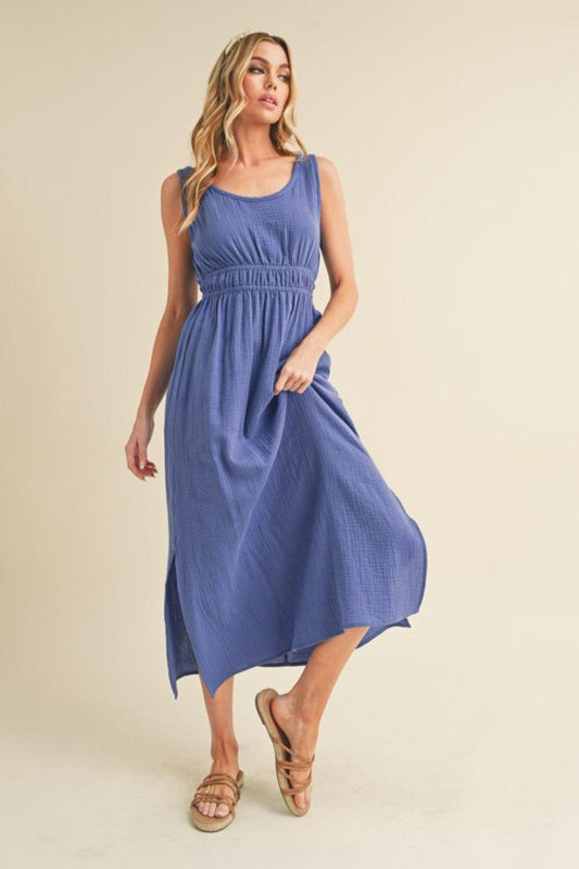 Aemi + Co Side Slit Round Neck Sleeveless Tank Dress - Leo’s Look Your Best