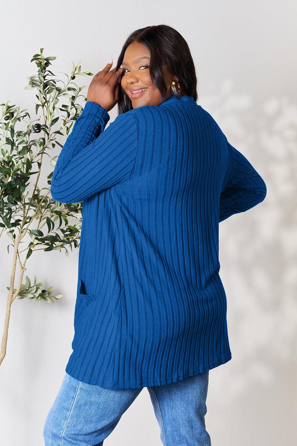 Basic Bae Full Size Ribbed Open Front Cardigan with Pockets - Leo’s Look Your Best