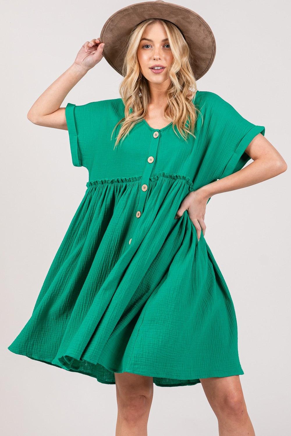SAGE + FIG Full Size Button Up Short Sleeve Dress - Leo’s Look Your Best