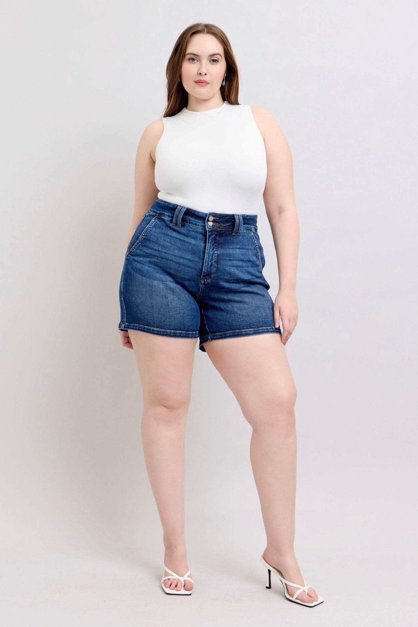 Judy Blue Full Size Double Button Waistband Denim Shorts Plus Size - Leo’s Look Your Best