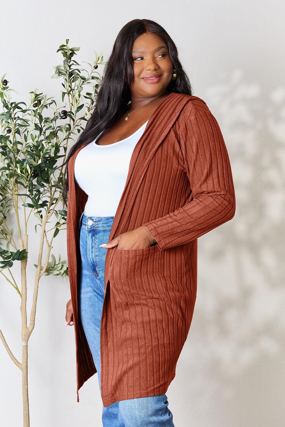 Basic Bae Full Size Hooded Sweater Cardigan - Leo’s Look Your Best