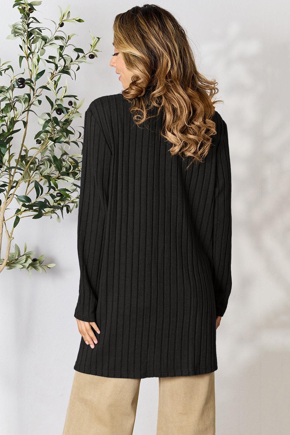 Basic Bae Full Size Ribbed Open Front Cardigan with Pockets - Leo’s Look Your Best