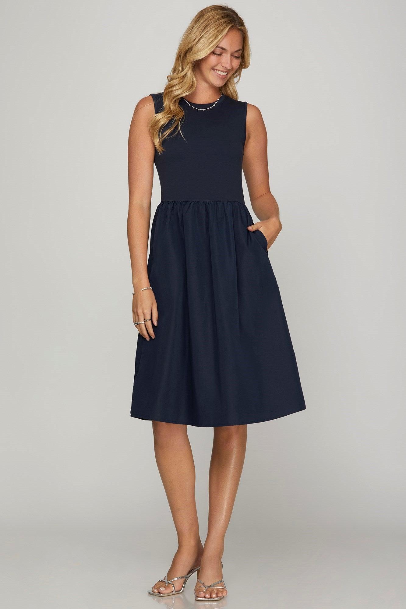 She + Sky Full Size Sleeveless Poplin Woven Midi Dress with Pockets Plus Size - Leo’s Look Your Best