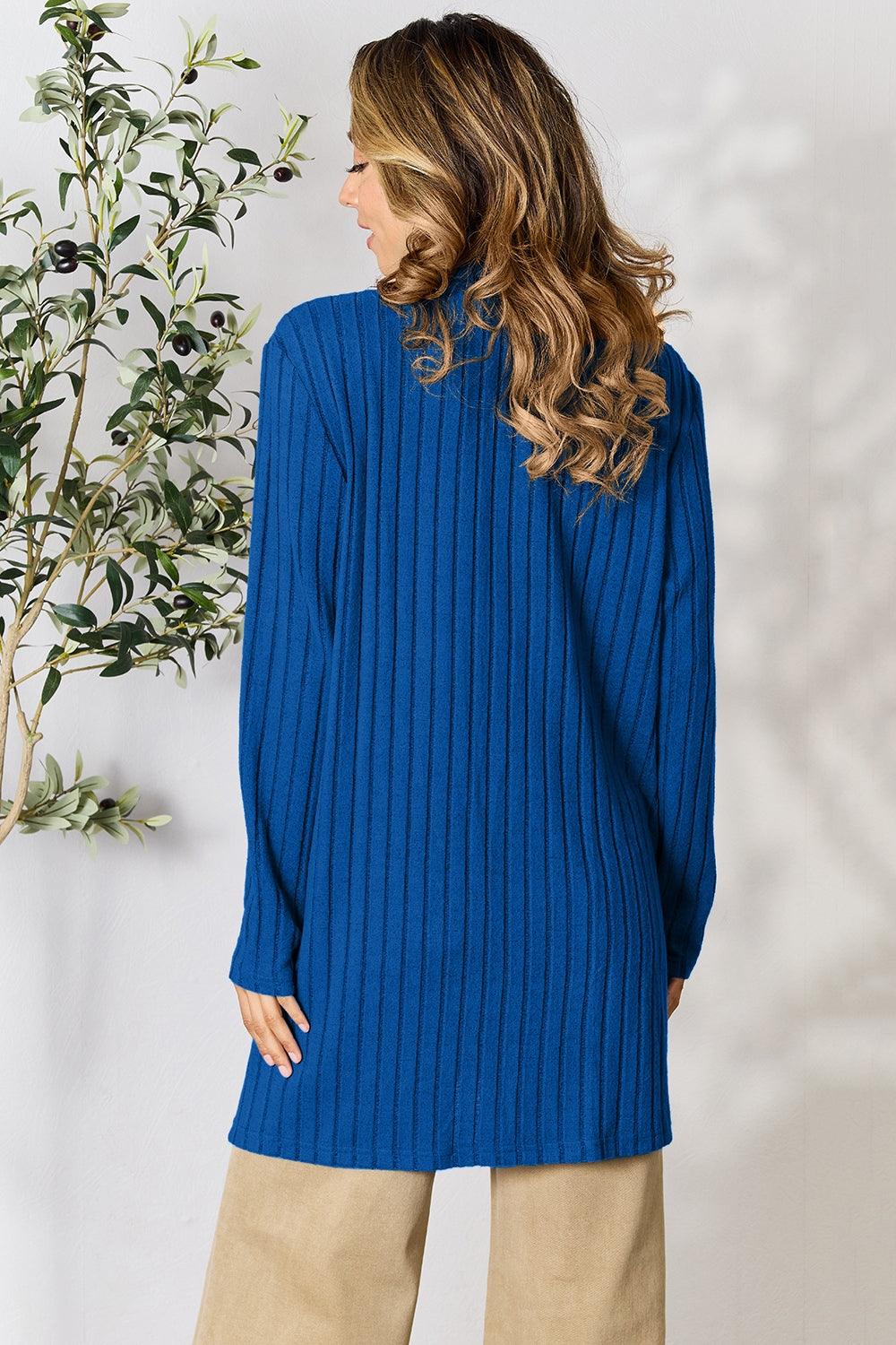 Basic Bae Full Size Ribbed Open Front Cardigan with Pockets - Leo’s Look Your Best