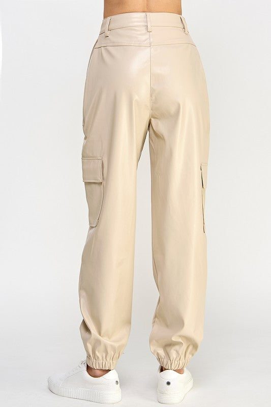 Beige cargo pants on a white background
