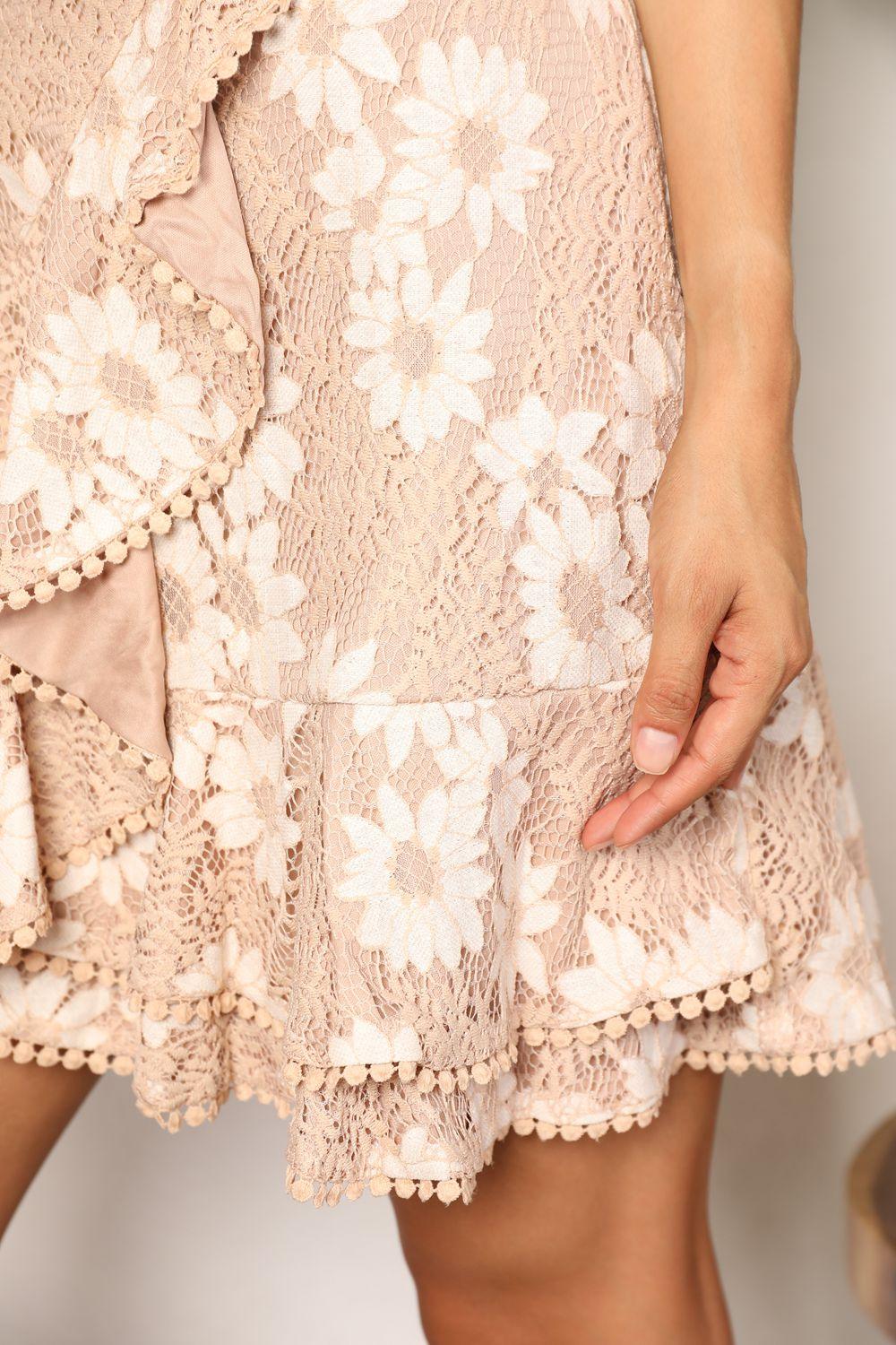 Double Take Floral Lace Pompom Detail Tie-Waist Flutter Sleeve Dress - Leo’s Look Your Best