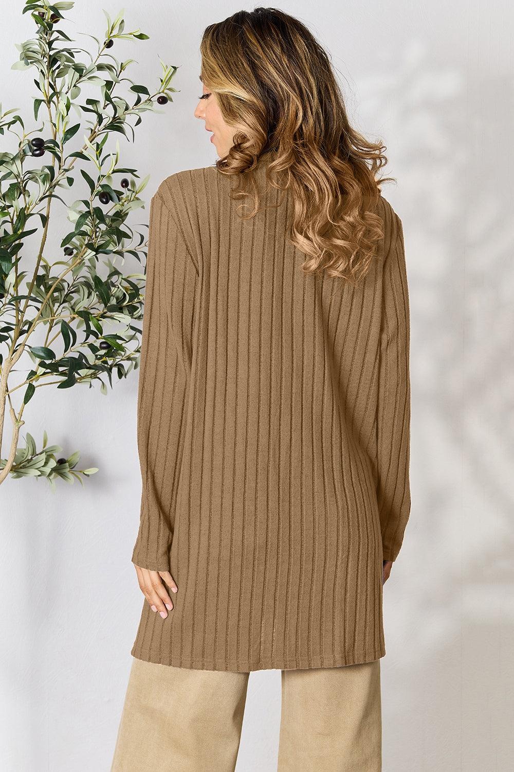 Basic Bae Full Size Ribbed Open Front Cardigan with Pockets - Leo’s Look Your Best