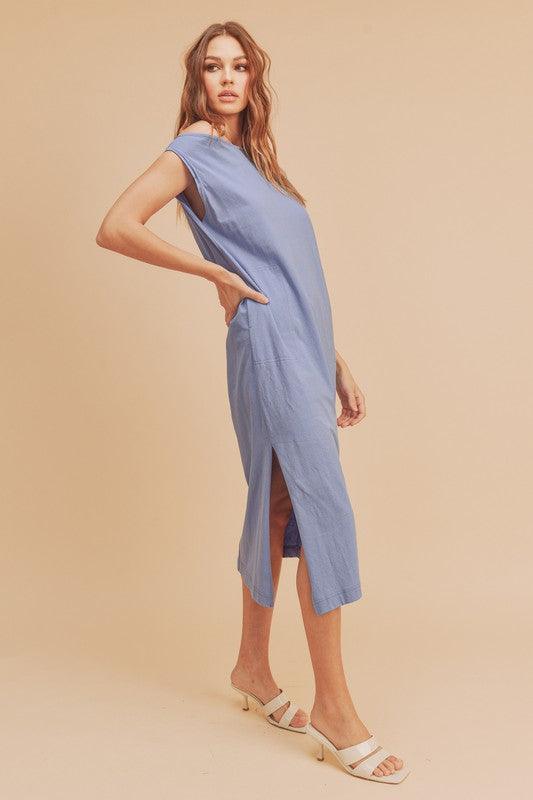 Aemi + Co Side Slit Round Neck Sleeveless Midi Dress - Leo’s Look Your Best