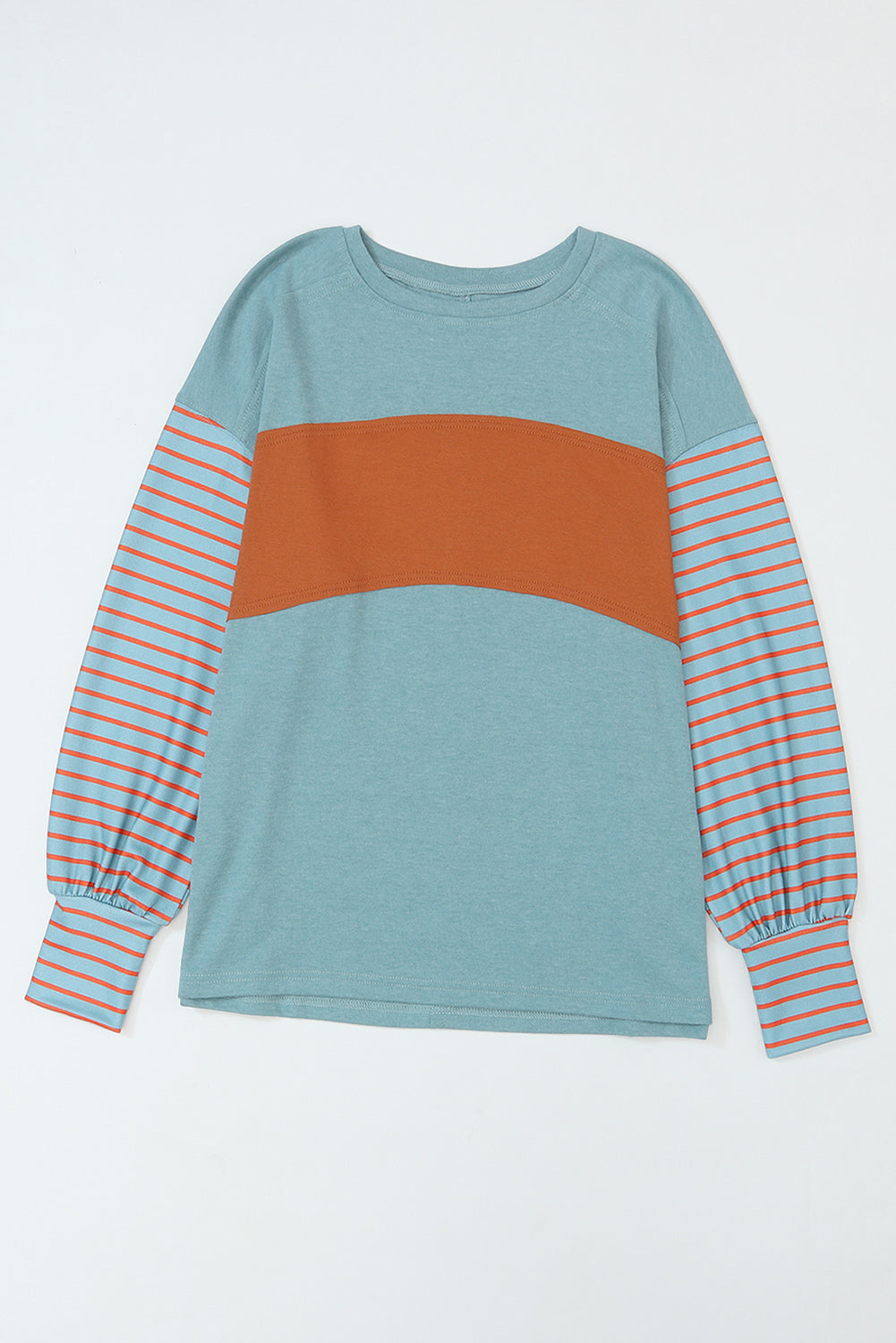 Long-sleeve shirt with a color-block design on a white background