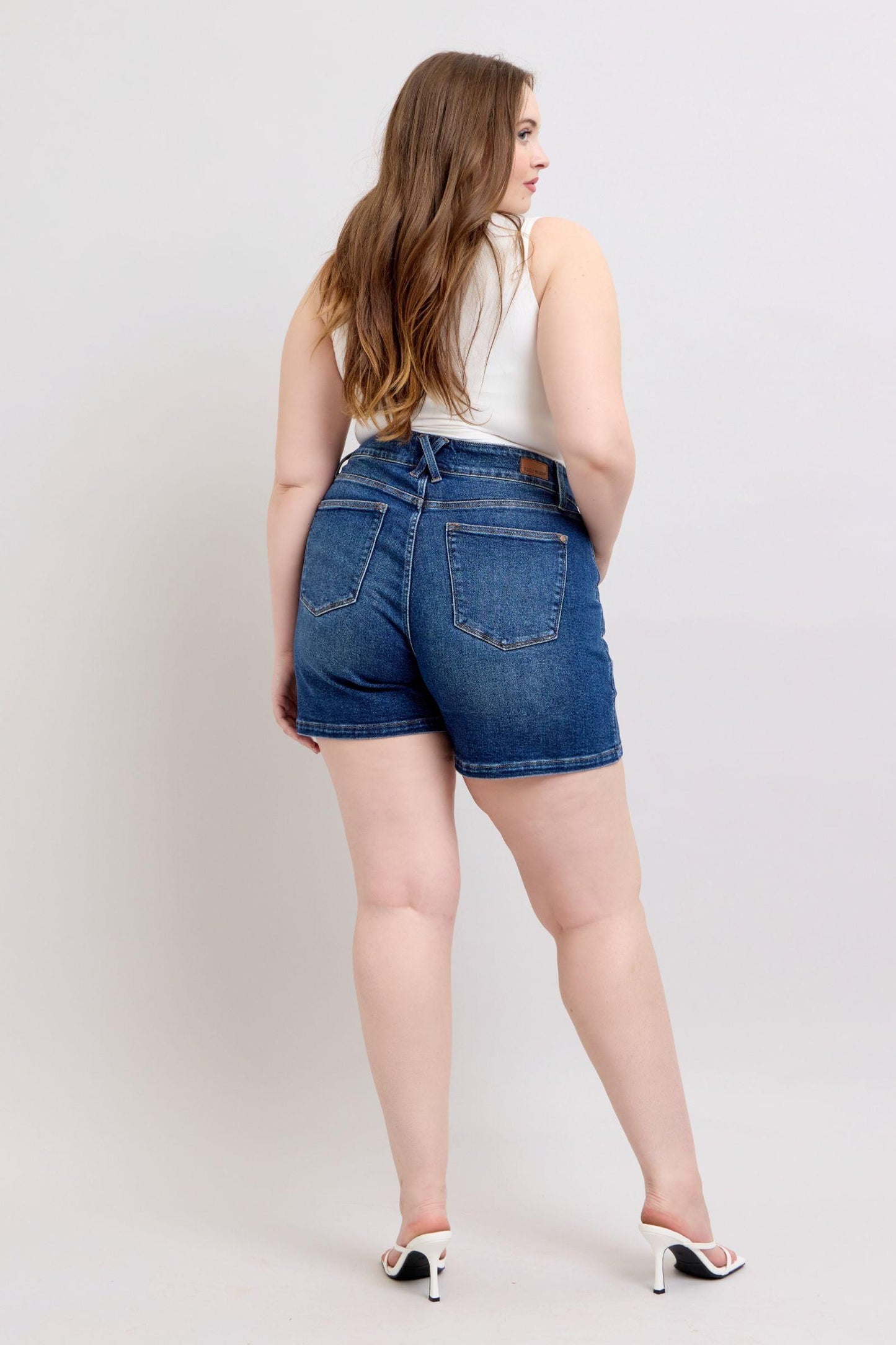 Judy Blue Full Size Double Button Waistband Denim Shorts Plus Size - Leo’s Look Your Best