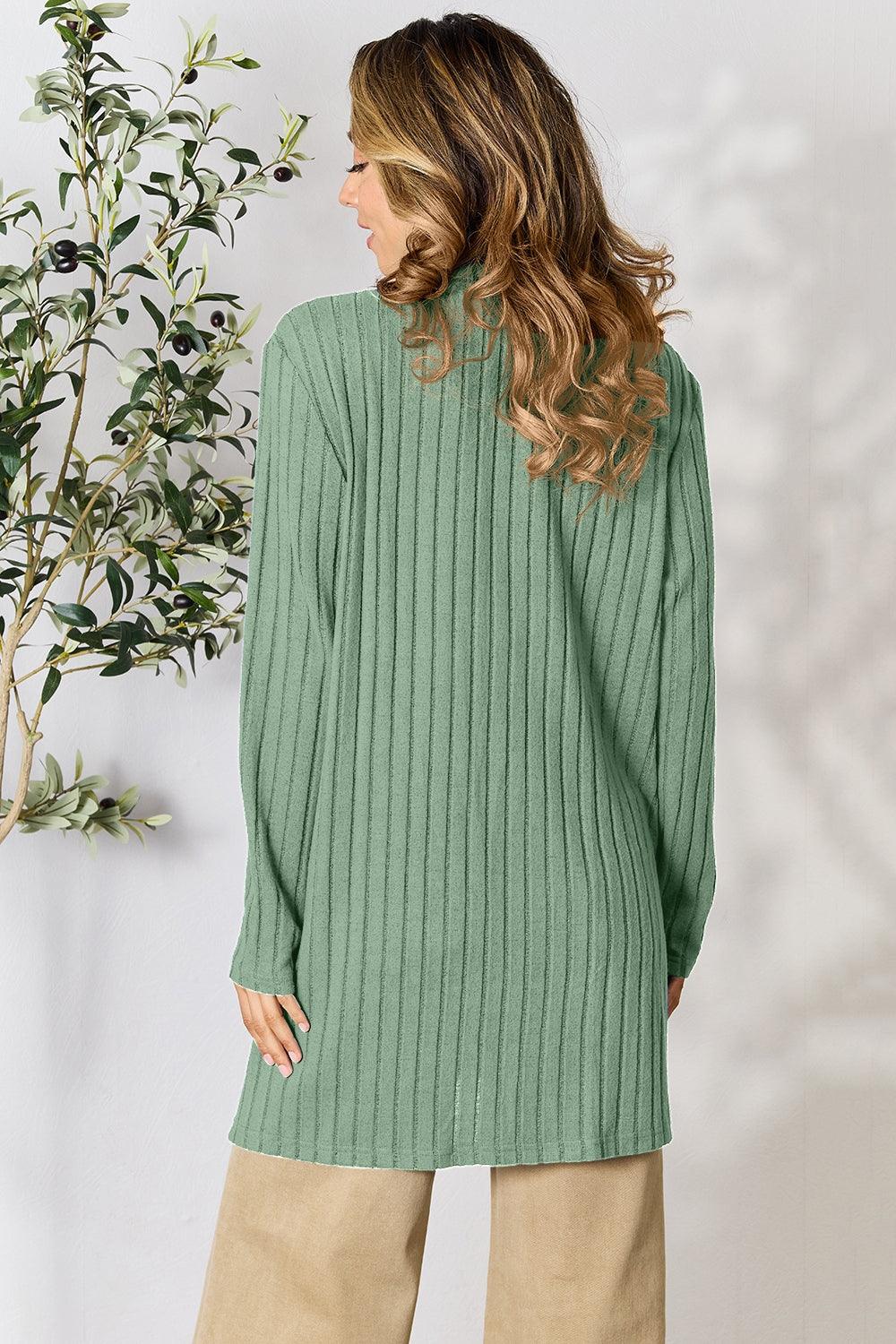 Basic Bae Full Size Ribbed Open Front Cardigan with Pockets - Leo’s Look Your Best