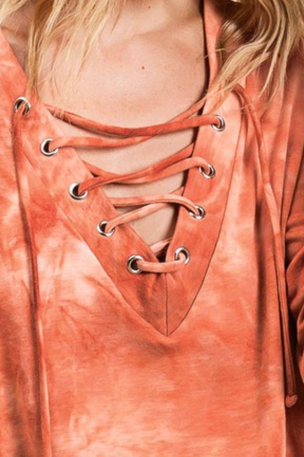 BiBi Lace-Up Tie-Dye French Terry Long Sleeve Top - Leo’s Look Your Best