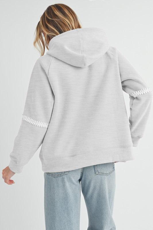 Aemi + Co Lace Detail Drawstring Hoodie with Kangaroo Pocket - Leo’s Look Your Best