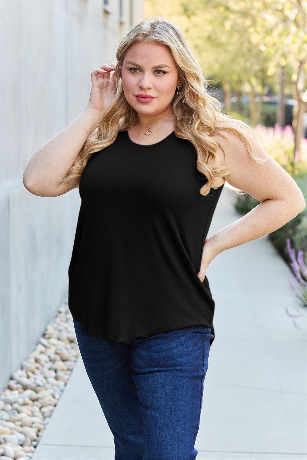 Basic Bae Full Size Round Neck Curved Hem Tank - Leo’s Look Your Best