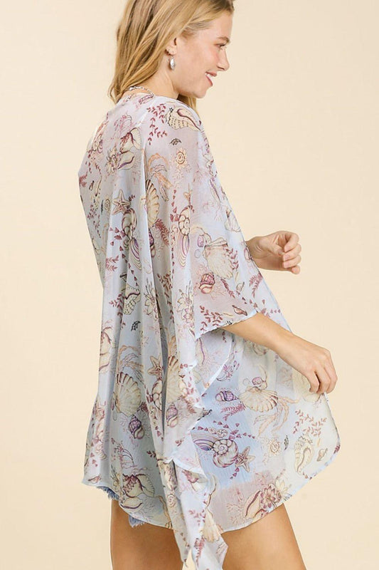 Umgee Full Size Sheer Mixed Print Kimono with Side Slit Plus Size - Leo’s Look Your Best