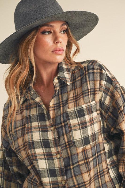 Aemi + Co Frayed Hem Plaid Button Up Flannel Shirt - Leo’s Look Your Best