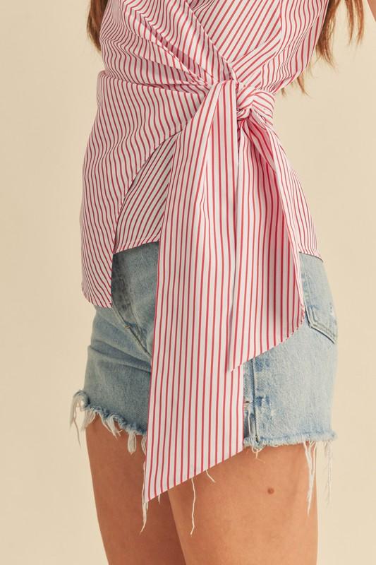 Aemi + Co Side Knotted Surplice Striped Cami - Leo’s Look Your Best