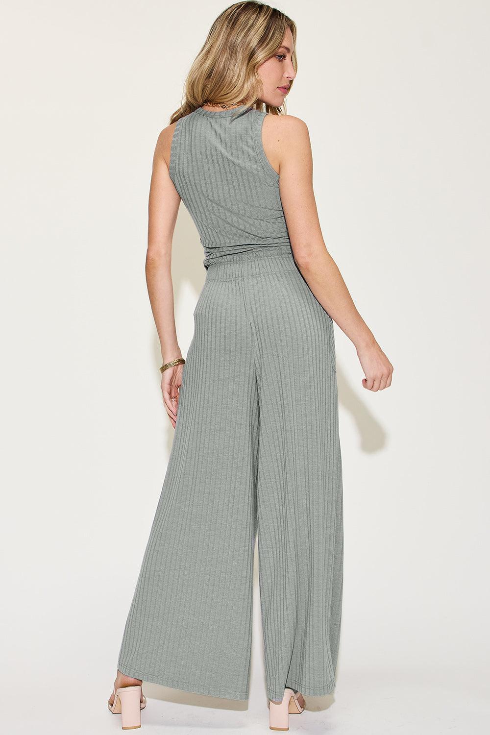 Basic Bae Full Size Ribbed Tank and Wide Leg Pants Set - Leo’s Look Your Best