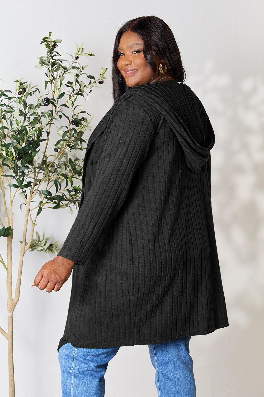 Basic Bae Full Size Hooded Sweater Cardigan - Leo’s Look Your Best